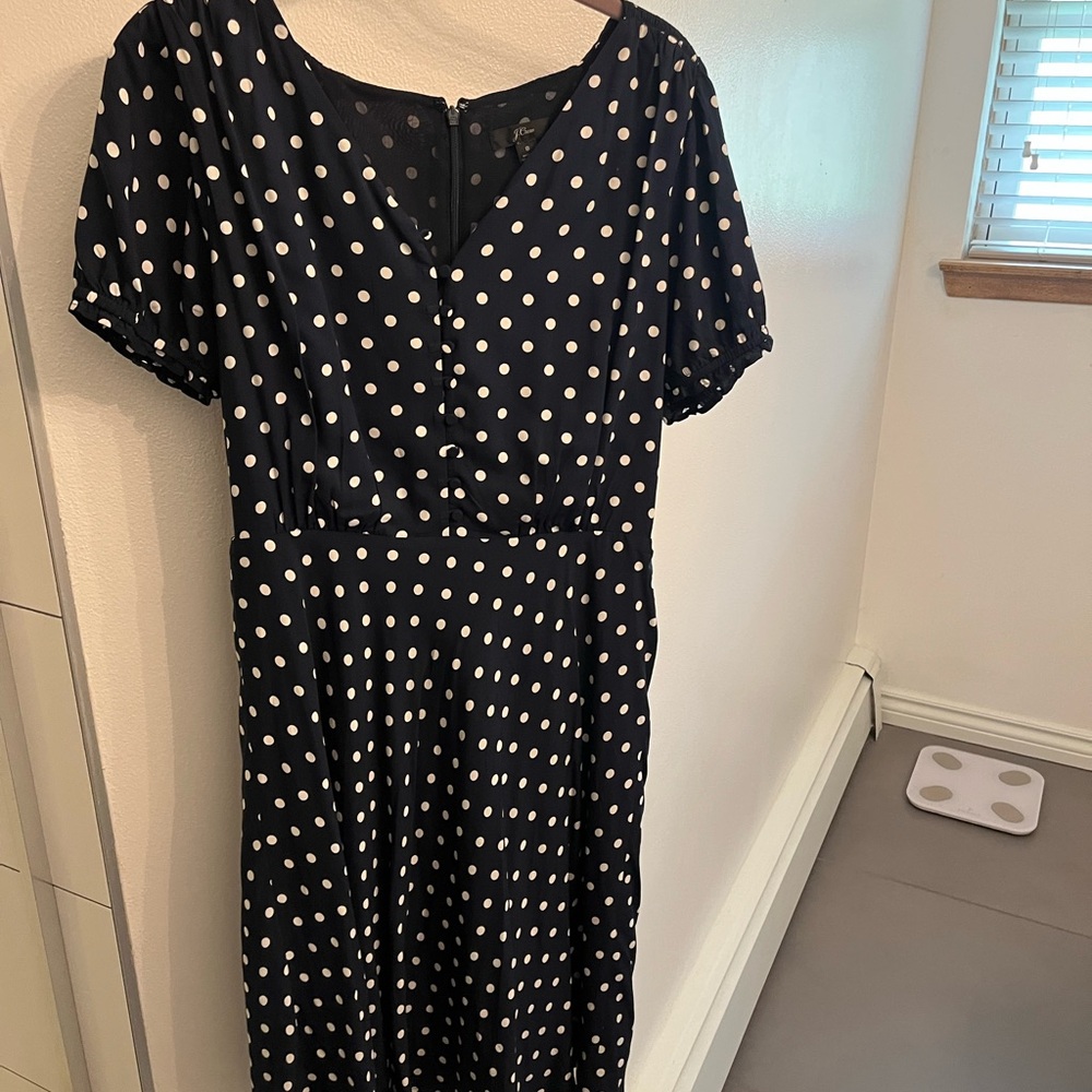 J. Crew Navy and White Polka Dot Dress